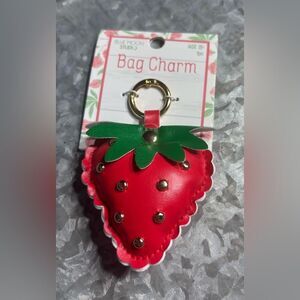 New Strawberry Bag Charm Keychain - Red & Green